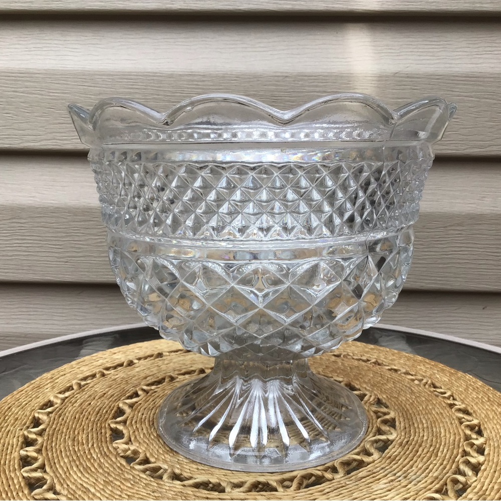 Vintage MCM Elegant ‘Wexford’ Pattern Cut Glass Footed Compote by AH